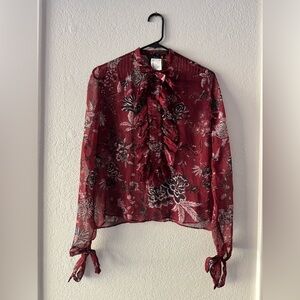 NEW $1060 ETRO Italy Floral Maroon Dark Red Sheet Silk Lightweight Blouse US 4